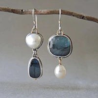Vintage Earrings with Blue Natural Stone and Pearl - Amalina-State of Style