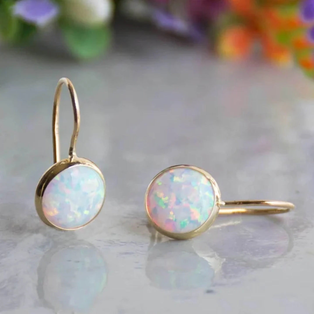 Vintage Gold Plated White Opal Earrings - Auriel-State of Style
