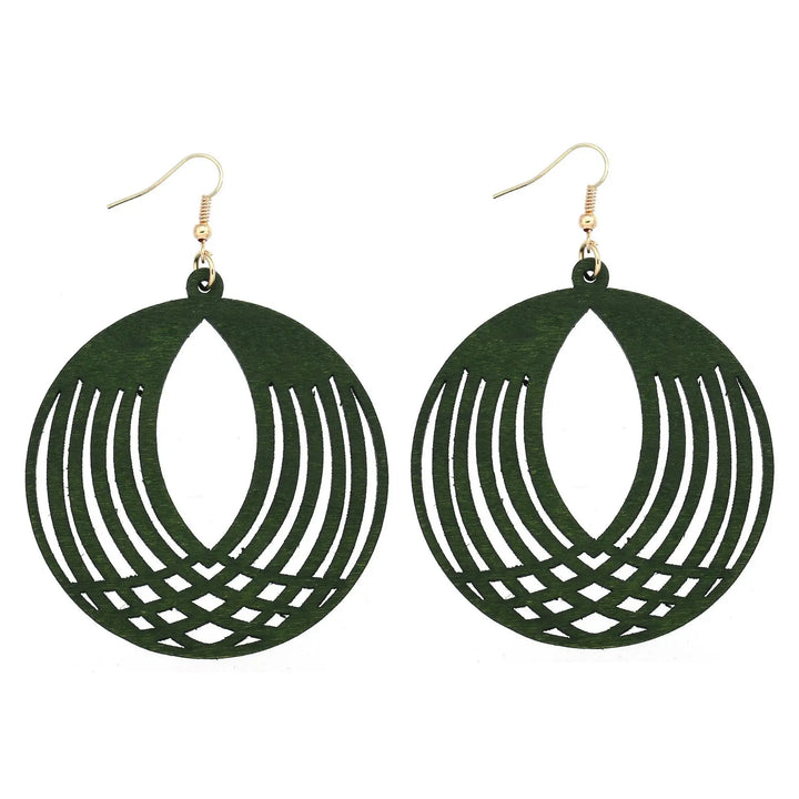 Vintage Green Carved Wooden Earrings | Unique Handmade Jewellery-GLOBE-State of Style