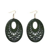 Vintage Green Carved Wooden Earrings | Unique Handmade Jewellery-OVAL-State of Style