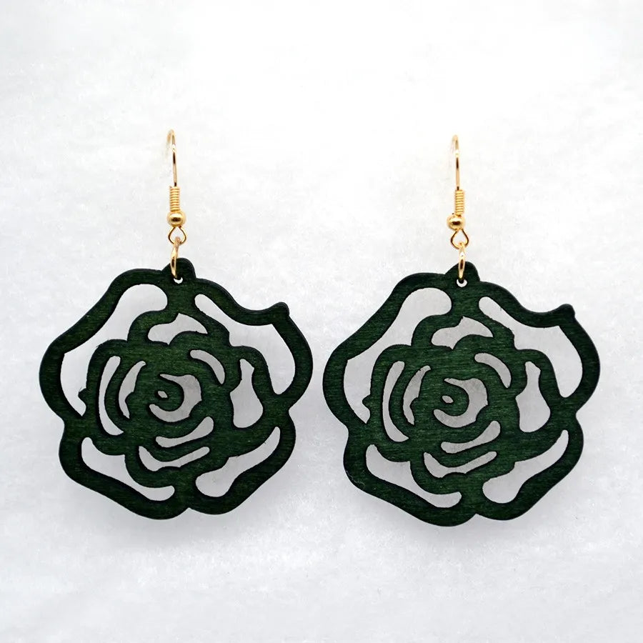 Vintage Green Carved Wooden Earrings | Unique Handmade Jewellery-ROSE-State of Style