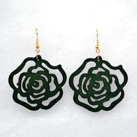 Vintage Green Carved Wooden Earrings | Unique Handmade Jewellery-ROSE-State of Style