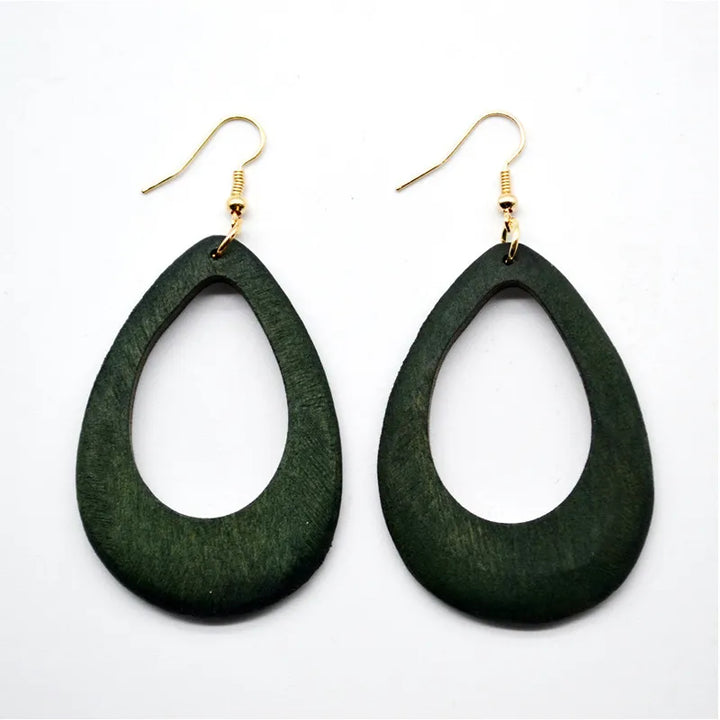 Vintage Green Carved Wooden Earrings | Unique Handmade Jewellery-TEARDROP 1-State of Style