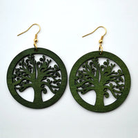 Vintage Green Carved Wooden Earrings | Unique Handmade Jewellery-TREE-State of Style