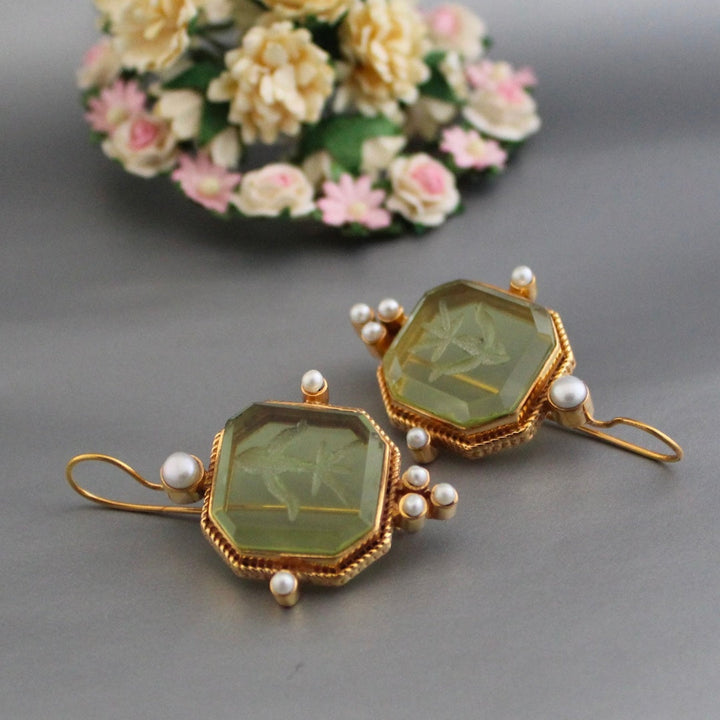 Vintage Green Earrings with Pearls - Valeria-State of Style