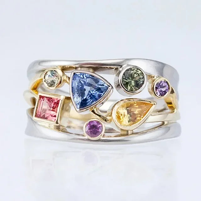 Vintage Intarsia Ring with Multicolour Zirconia - Aurielle-6-State of Style