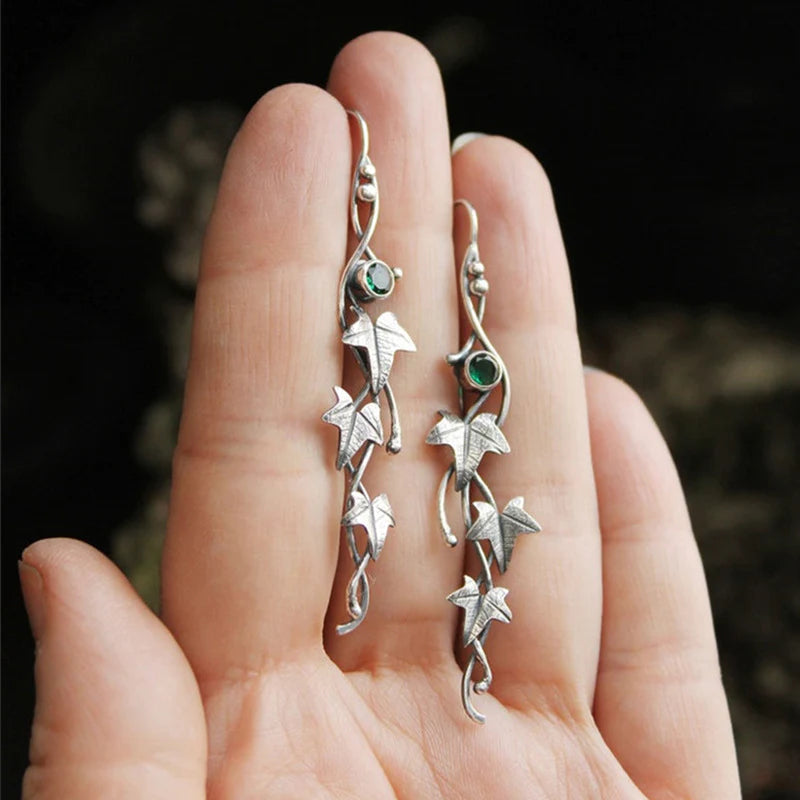 Vintage Leaf Elf Earrings - Sylvana-Green-State of Style