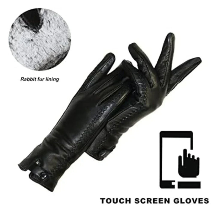 Vintage Leather Ladies Gloves - RetroGrove-Wool-S-State of Style