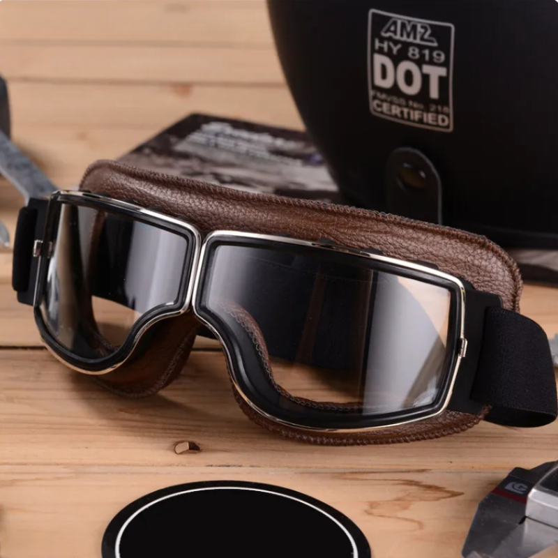 Vintage Leather Motorcycle Glasses - RiderEdge-Coffee-State of Style