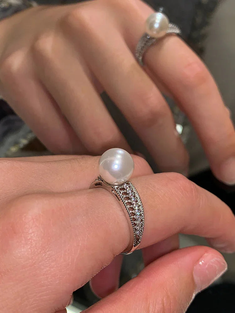 Vintage Openwork Pearl Ring - Elara-Black-State of Style