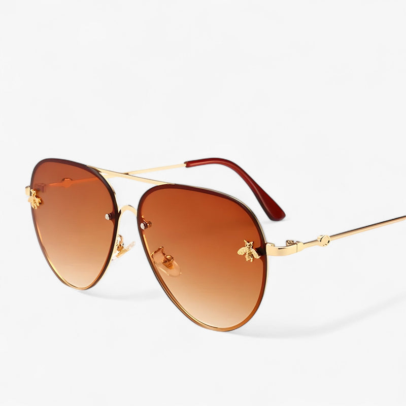 Vintage pilot sunglasses with bee detail – Halcyon-Gold Brown-State of Style