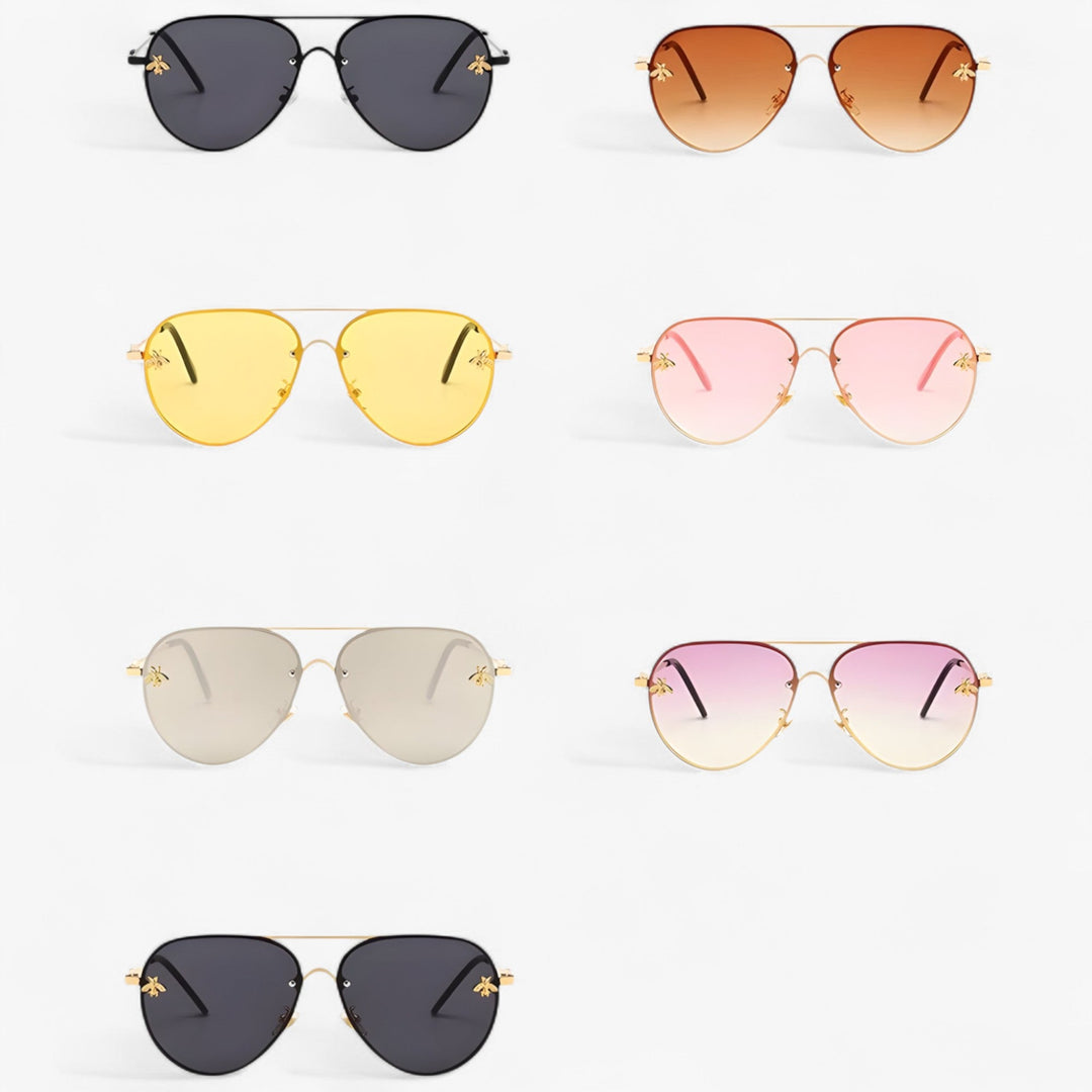 Vintage pilot sunglasses with bee detail – Halcyon-Gold Silver-State of Style