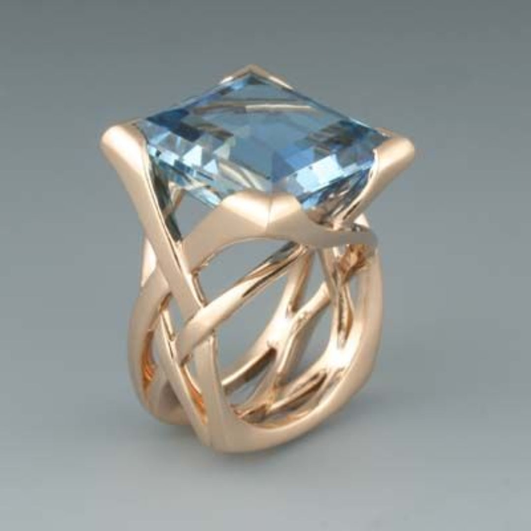 Vintage Rose Gold Ring with Blue Zirconia - Rosalie-6-State of Style