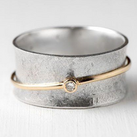 Vintage Silver Ring with Gold Lines and Zirconia – Aurina-6-State of Style