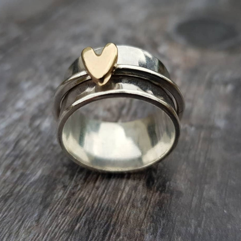 Vintage Silver Ring with Golden Heart - Auryn-6-State of Style