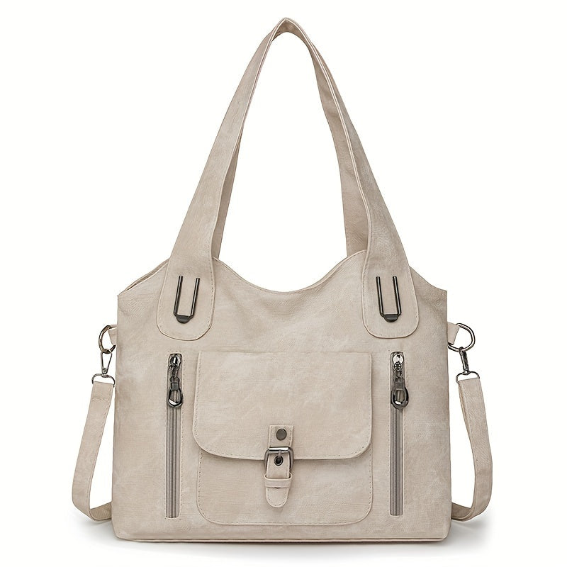 Vintage-Style Vegan Leather Shoulder Bag - Marivelle-Beige-State of Style