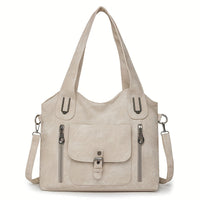 Vintage-Style Vegan Leather Shoulder Bag - Marivelle-Beige-State of Style