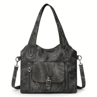 Vintage-Style Vegan Leather Shoulder Bag - Marivelle-Black-State of Style