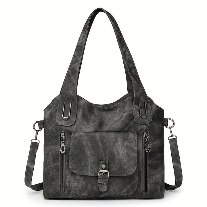 Vintage-Style Vegan Leather Shoulder Bag - Marivelle-Black-State of Style