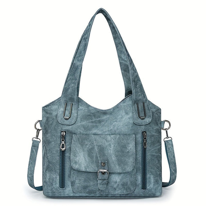 Vintage-Style Vegan Leather Shoulder Bag - Marivelle-Blue-State of Style