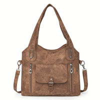 Vintage-Style Vegan Leather Shoulder Bag - Marivelle-Brown-State of Style