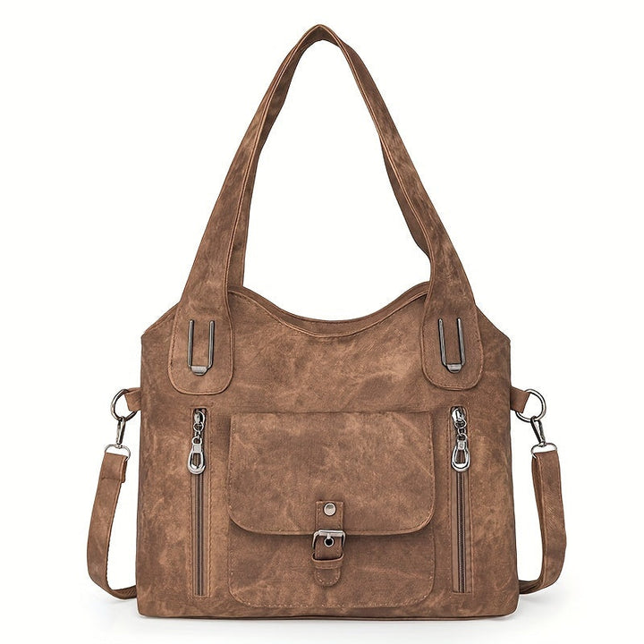Vintage-Style Vegan Leather Shoulder Bag - Marivelle-Brown-State of Style