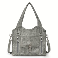 Vintage-Style Vegan Leather Shoulder Bag - Marivelle-Grey-State of Style