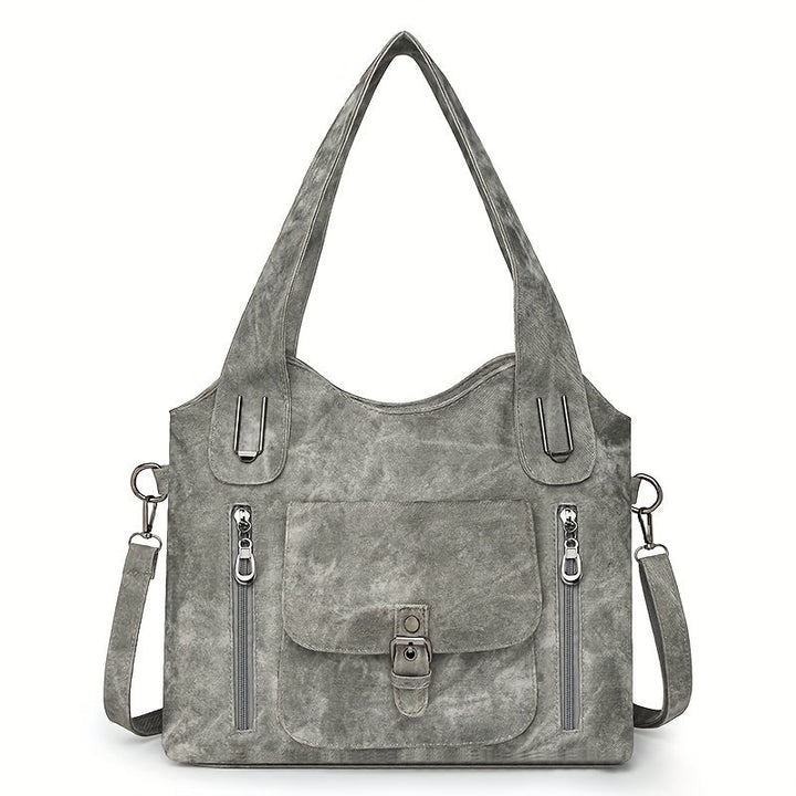 Vintage-Style Vegan Leather Shoulder Bag - Marivelle-Grey-State of Style
