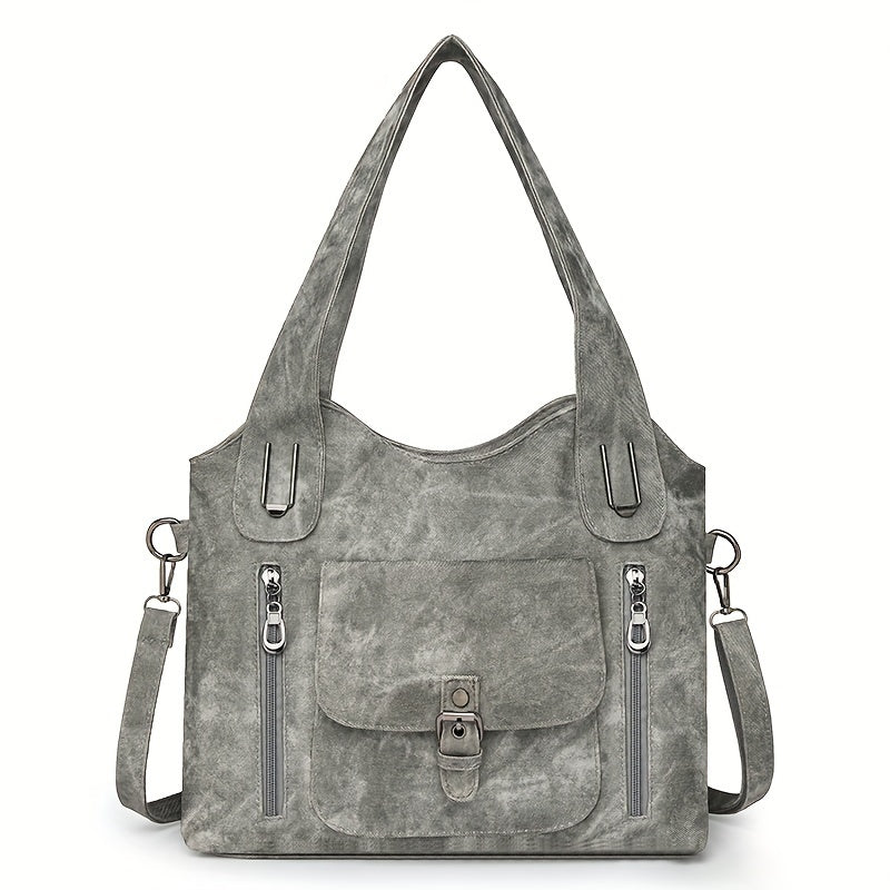 Vintage-Style Vegan Leather Shoulder Bag - Marivelle-Grey-State of Style