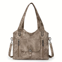 Vintage-Style Vegan Leather Shoulder Bag - Marivelle-Khaki-State of Style