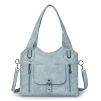 Vintage-Style Vegan Leather Shoulder Bag - Marivelle-Light blue-State of Style