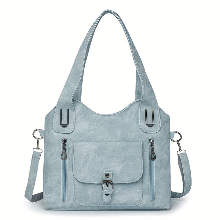 Vintage-Style Vegan Leather Shoulder Bag - Marivelle-Light blue-State of Style