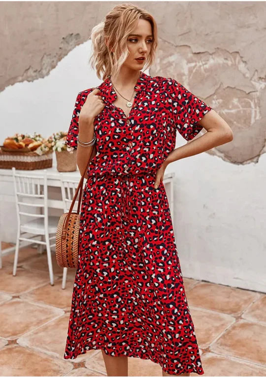 Vintage Summer Dress with Three-Quarter Sleeves – Maevy-Red-S-State of Style