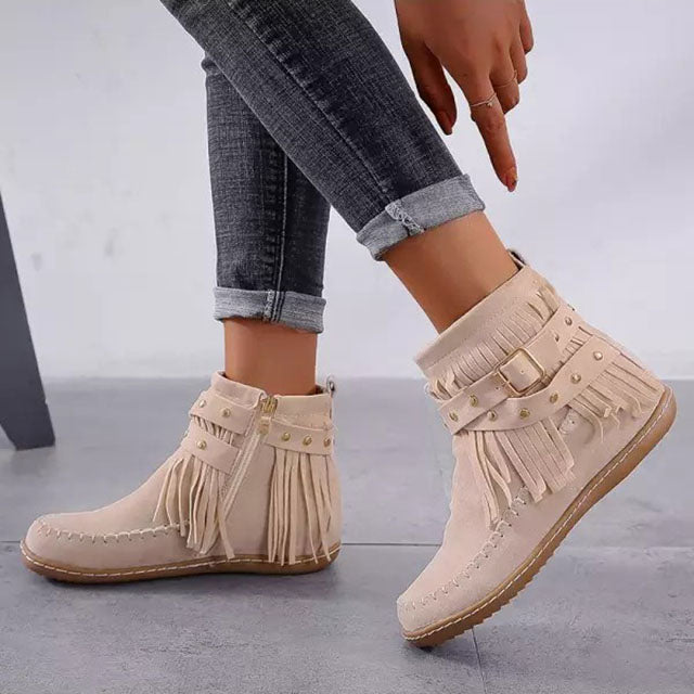 Vintage Warm Boots with Fringe - Mira-Beige-4-State of Style