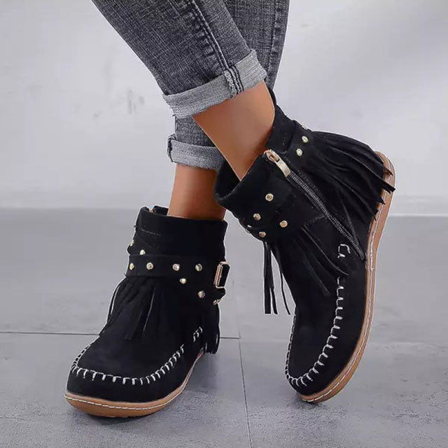Vintage Warm Boots with Fringe - Mira-Black-4-State of Style