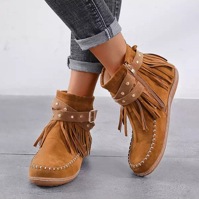 Vintage Warm Boots with Fringe - Mira-Brown-4-State of Style