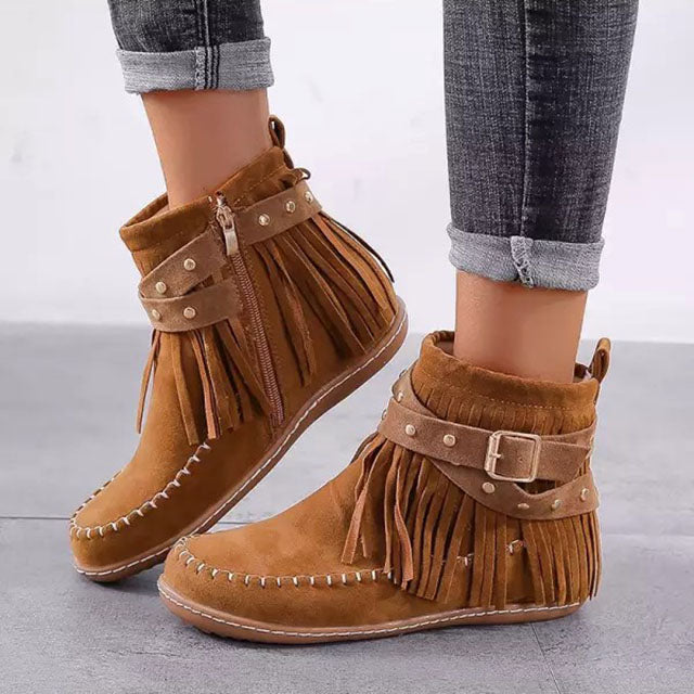 Vintage Warm Boots with Fringe - Mira-Brown-4-State of Style