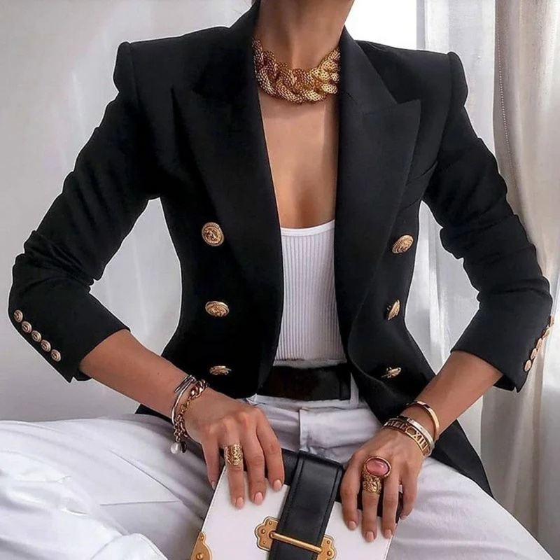 Vintage Women's Blazer with Double Buttons - Isabelle-Black-S-State of Style