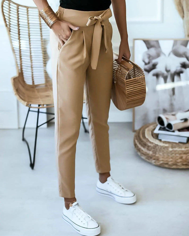 Violet | FlexFit High-Waisted Fashion Trousers-Khaki-S-State of Style