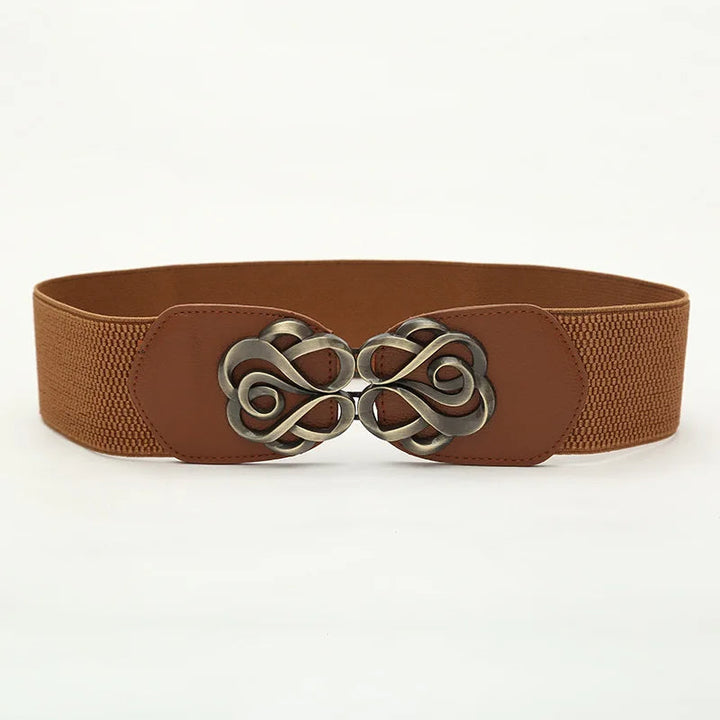 Vivian Traditional Belt – Vintage Wide Belt with Retro Rose Buckle-Brown-State of Style