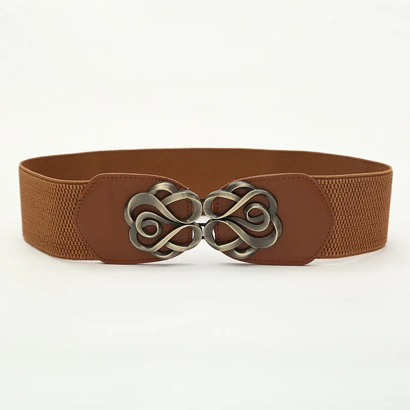 Vivian Traditional Belt – Vintage Wide Belt with Retro Rose Buckle-Brown-State of Style