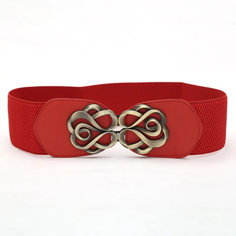 Vivian Traditional Belt – Vintage Wide Belt with Retro Rose Buckle-Red-State of Style