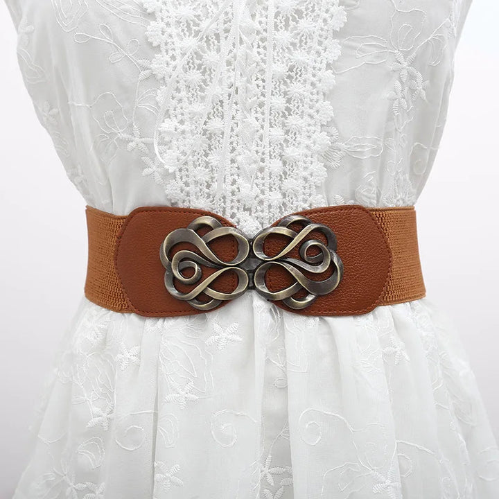 Vivian Traditional Belt – Vintage Wide Belt with Retro Rose Buckle-Red-State of Style