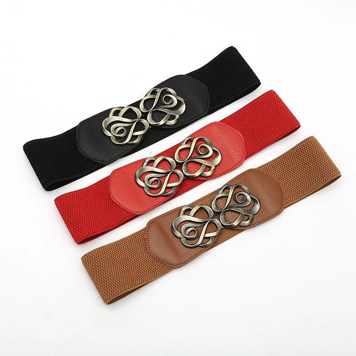 Vivian Traditional Belt – Vintage Wide Belt with Retro Rose Buckle-Red-State of Style