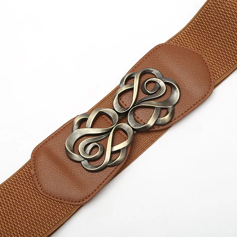 Vivian Traditional Belt – Vintage Wide Belt with Retro Rose Buckle-Red-State of Style