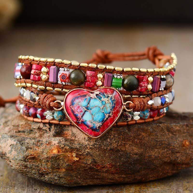 Vivid Heart Jasper Wrap Bracelet - Elyra-State of Style
