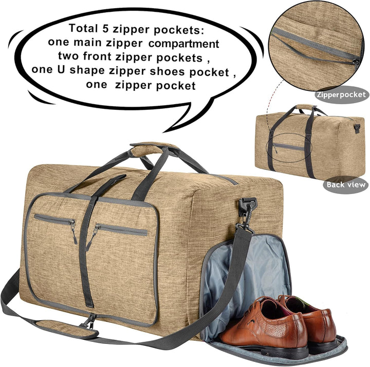 Large Foldable Travel Duffle Bag with Shoe Compartment – Waterproof & Lightweight