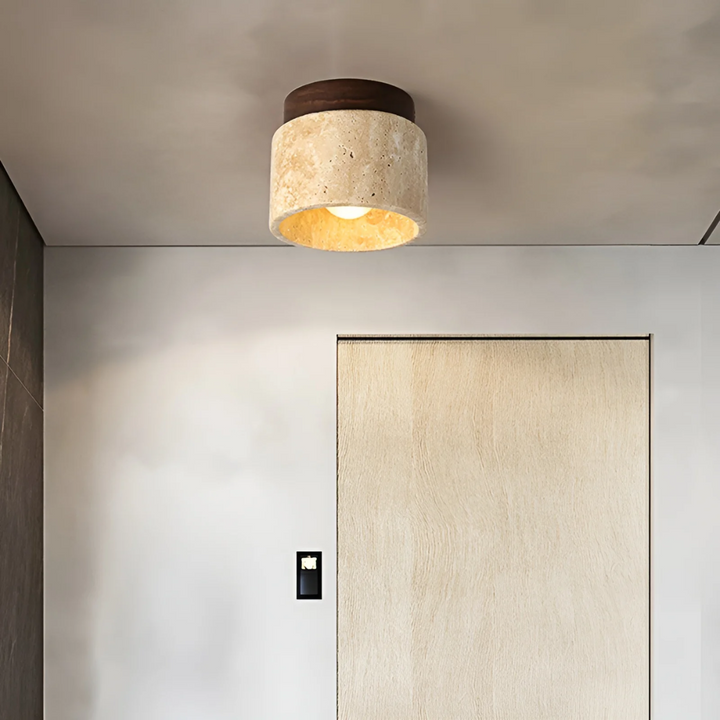 Wabi Sabi Yellow Marble Japanese Ceiling Lamp - TranquilStone-Walnut-State of Style