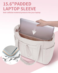 Quilted Puffer Tote with Cup Holder & Laptop Sleeve for Travel and Work