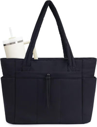 Quilted Puffer Tote with Cup Holder & Laptop Sleeve for Travel and Work